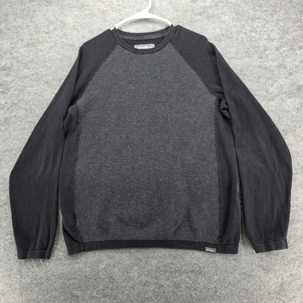 Eddie Bauer Sweater Mens Large Black Gray Raglan Merino Wool Blend Pullover